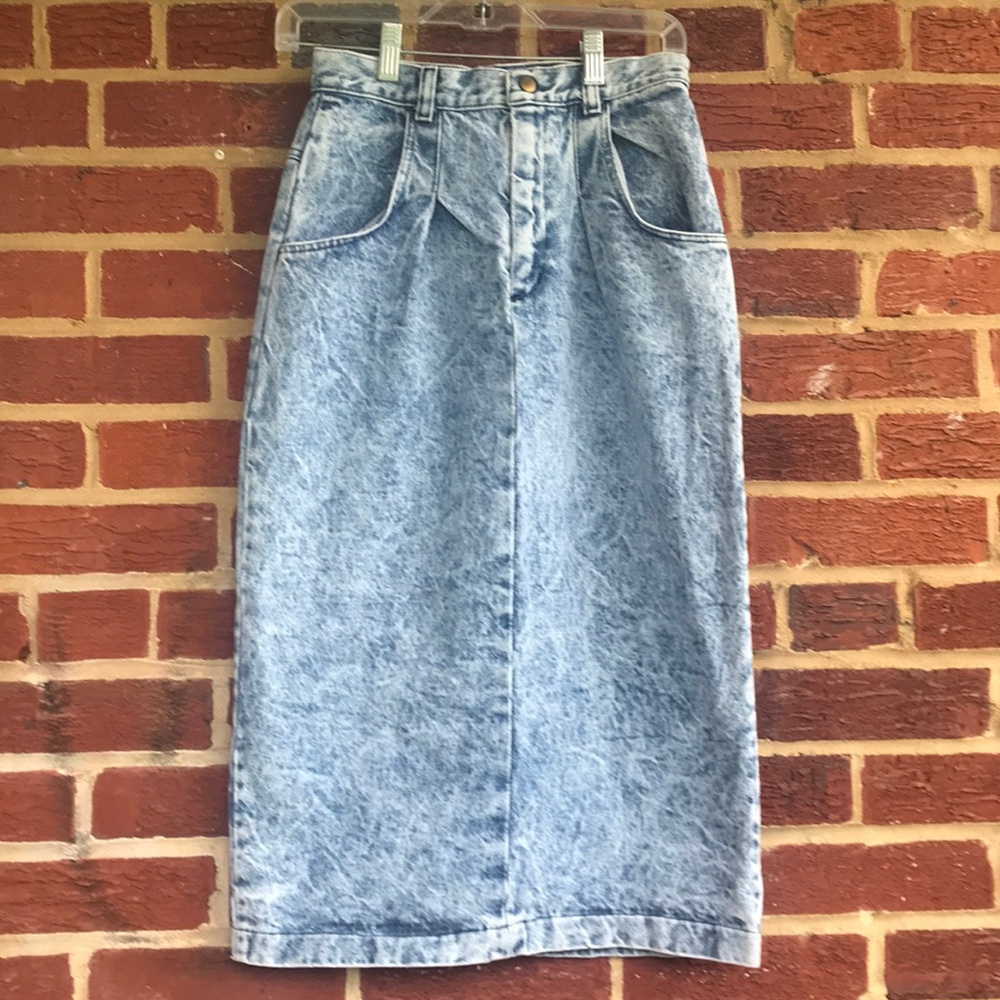 Vintage 80s Carlyle Acid Wash Denim Skirt